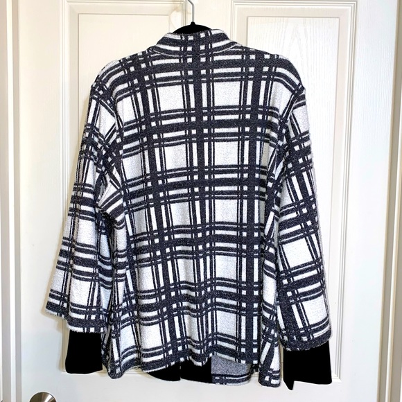 Ali Miles - Plus Size 3/4 Sleeve Brushed Knit Plaid Mock Neck Jacket - Picture 2 of 4